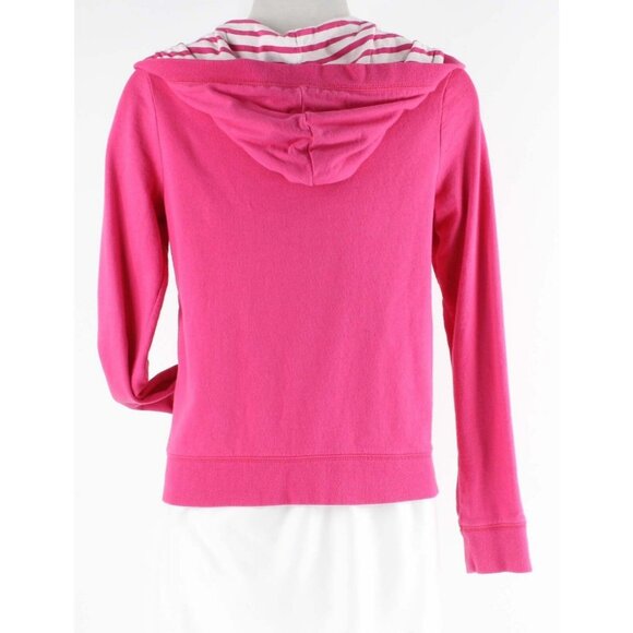 Gap Kids Sz XL 12 Pink White Striped Hooded Cotton French Terry Jacket - Picture 4 of 7